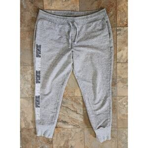 Victoria's Secret Pink Everyday Jogger Sweatpants Light Gray Logo size large
